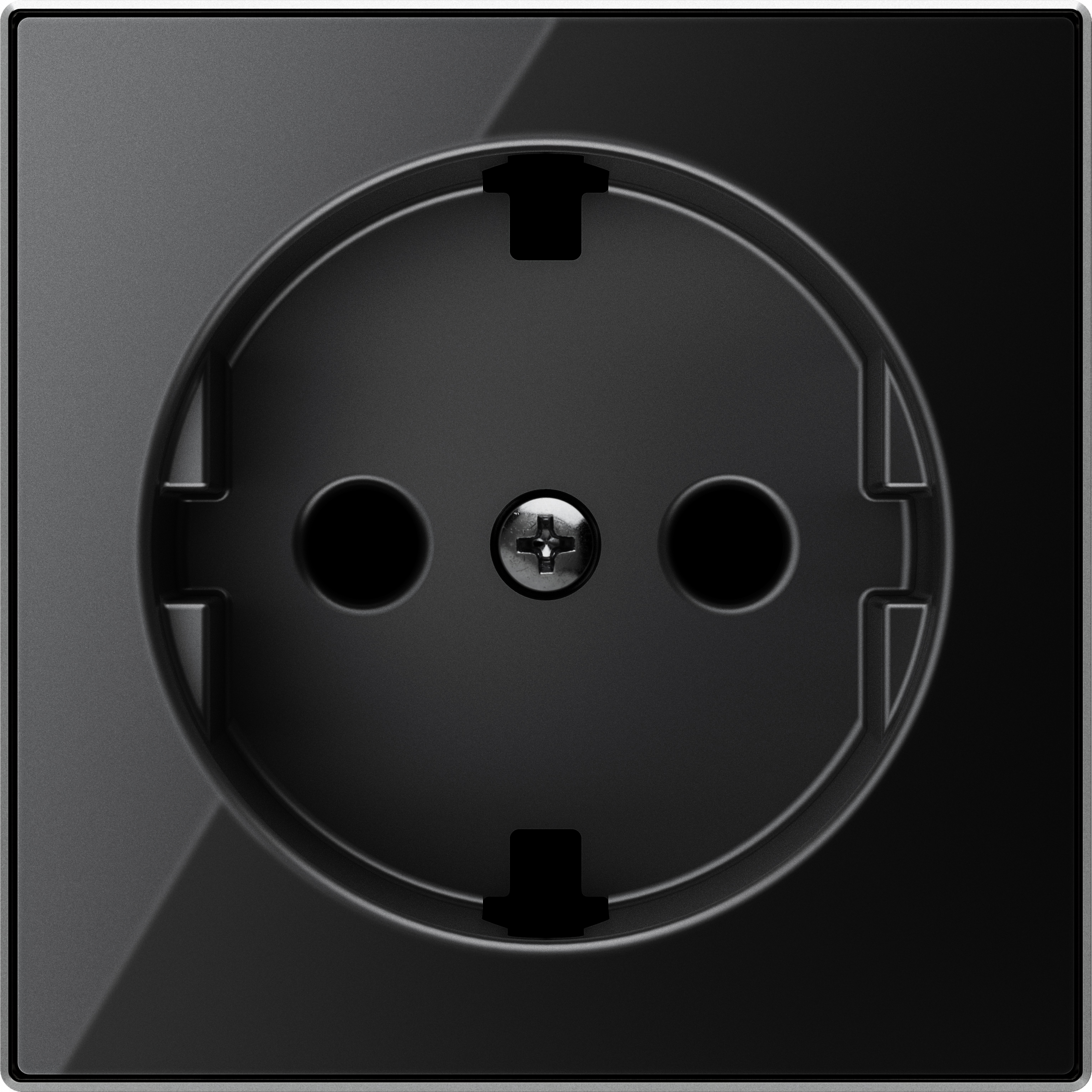 Розетка с заземлением со шторками с безвинтовыми клеммами ABB Sky, черное стекло 2CLA858800A2501 + 2CLA818860A1001
