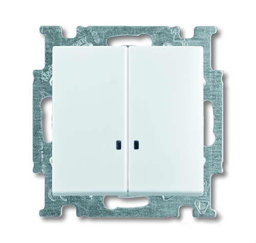 Выключатель двухклавишный с подсветкой ABB Basic 55, альпийский белый 2CKA001012A2154
