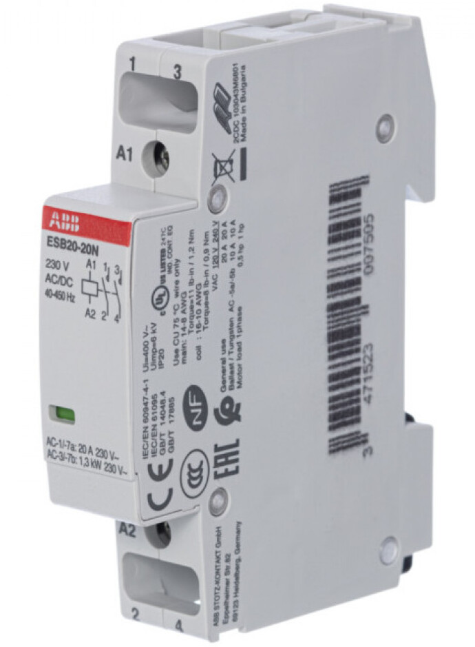 ESB20-20N-06 Модульный контактор 2НО 20А 230В AC/DC, ABB 1SBE121111R0620 в Москве