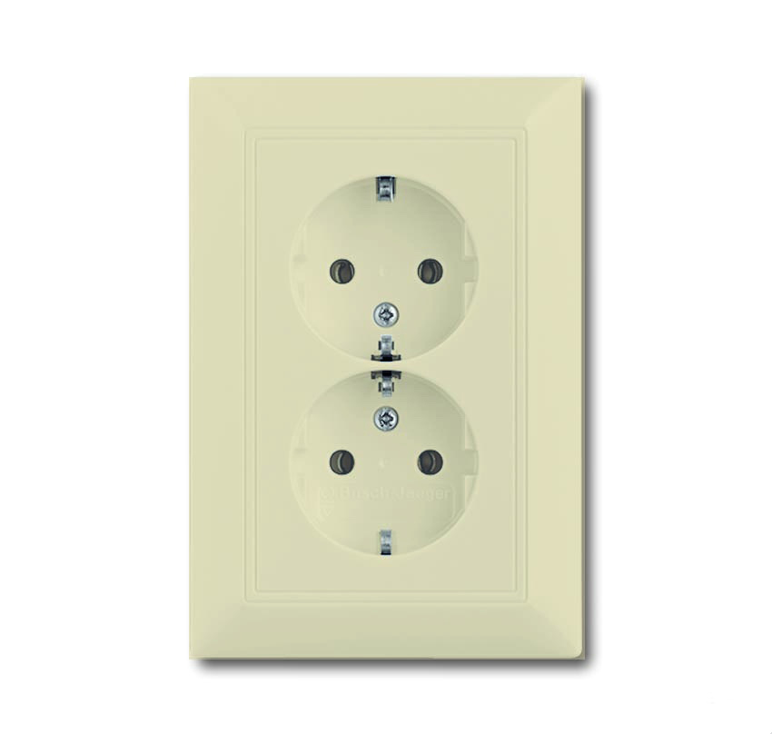 Моноблок из двух розеток с заземлением с безвинтовыми зажимами 16А, ABB Basic 55, слоновая кость 2CKA002014A1463