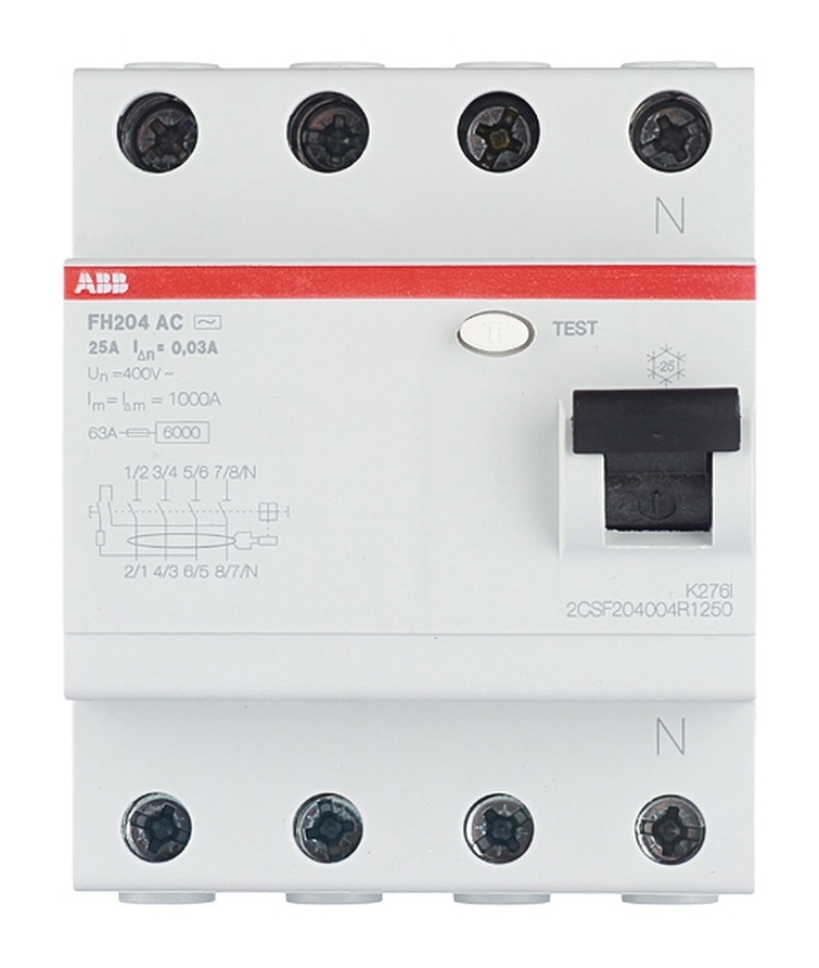 ABB F204 AC-63/0,3 УЗО 4-x полюсное 63А 300мА тип AC 10kA 2CSF204001R3630 Sd202 63 в Москве