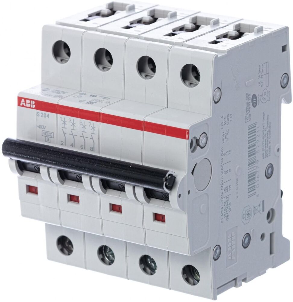 ABB S204 C8 Автоматический выключатель 4x полюсный 3P+N на 8А 6кА тип АС 230/400В 2CDS254001R0084 s750dr 3p в Москве