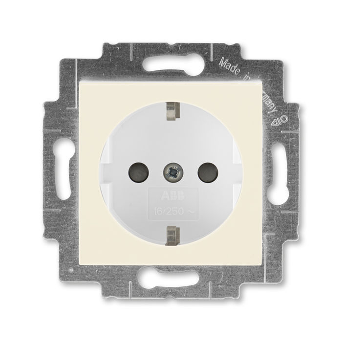 Розетка с заземлением со шторками, безвинтовой зажим ABB Levit, слоновая кость-белый 2CHH203457A6017