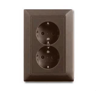 Моноблок из двух розеток с заземлением с безвинтовыми зажимами 16А, ABB Basic 55, шато-черный 2CKA002014A1477