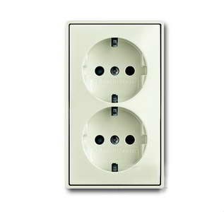 Моноблок из двух розеток с заземлением со шторками с безвинтовыми зажимами 16А, ABB Basic 55, шале-белый 2CKA002021A0382