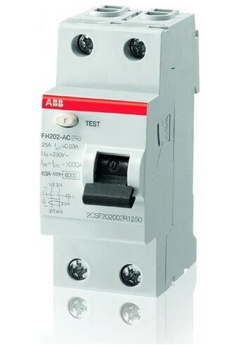 ABB FH202 AC-C25/0,03 УЗО 2-x полюсное 25А 30mA тип AC 4,5kA 2CSF202004R1250 FH204 4п 25A в Москве