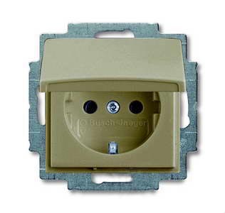 Розетка с заземлением с крышкой с безвинтовыми зажимами 16А, ABB Basic 55, шампань 2CKA002018A1498