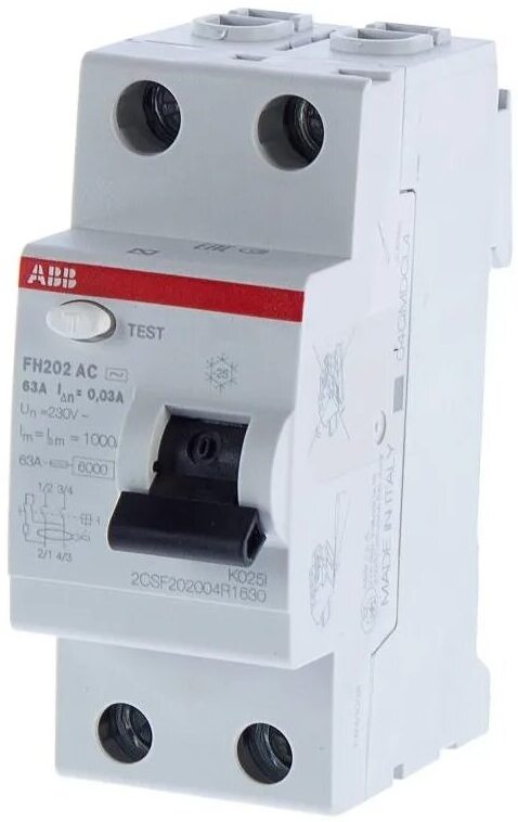 ABB F202 A-63/0.03 УЗО 2-х полюсное 63А 30мА тип А 230В 2CSF202101R1630 2р 25a в Москве